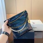 Chanel 22 Mini Handbag Shiny Crystal Pearls Gold Tone Metal Black 22Cm As3980 B10672 94305 - Image 5