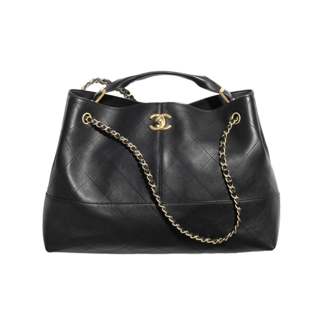 Chanel Shopping Bag Gold Tone Mental Black 36cm As5657 B20829 94305 - Image 2