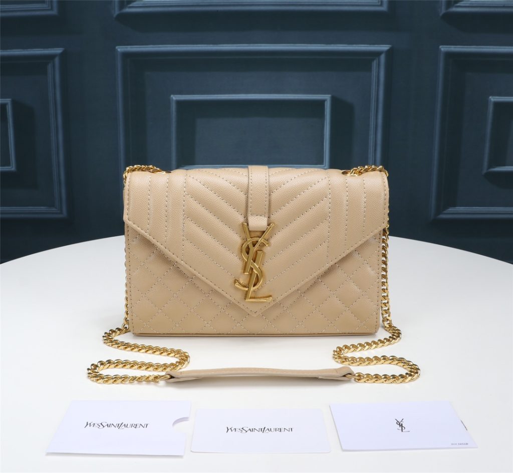 Saint Laurent Envelope Small In Quilted Grain De Poudre Embossed Leather Beige 21Cm 600195BOW912721 - Image 3