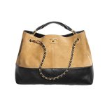 Chanel Shopping Bag Suede Leather Gold Tone Mental Beige And Black 36cm AS5657 B20827 U1536