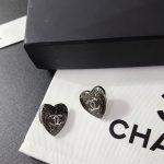 Chanel Stud Earrings Silver And Black - Image 3