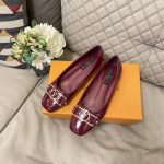 Louis Vuitton Signature Lv Logo Shiny Wine Red Ballerina - Image 3