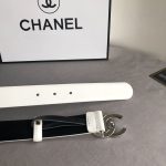 Chanel Leather Belt With Cc Pearl And Silver Tone Metal White 3Cm - Image 8
