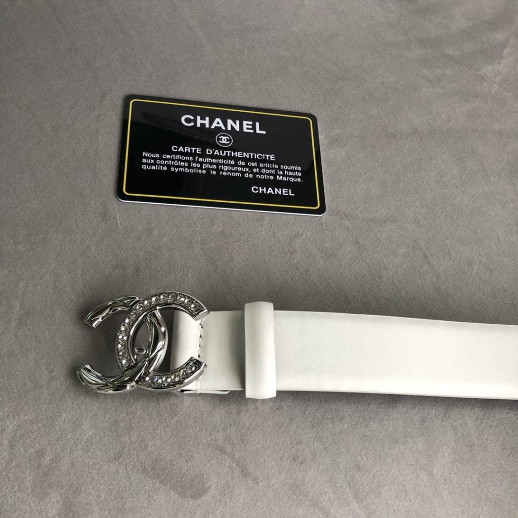 Chanel Leather Belt With Cc Pearl And Silver Tone Metal White 3Cm - Image 7