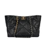 Chanel Quilted 19 East West Shopping Bag Black 35Cm