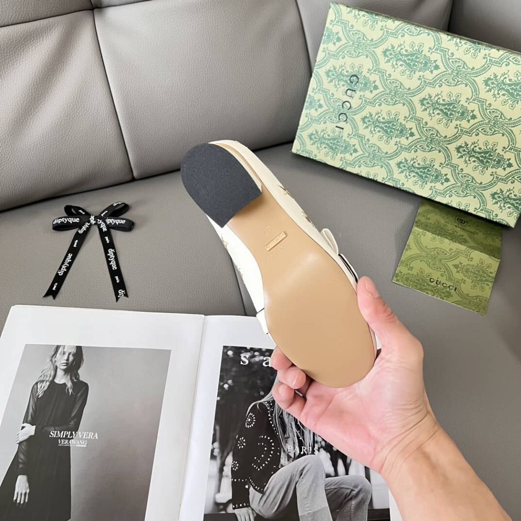 Gucci Marmont Embroidered Leather Mid Heel Pump Bee Star White 551548 D3v00 9022 - Image 6