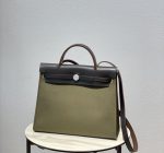HERMES HERBAG ZIP 31 BAG PALLADIUM HARDWARE KHAKI 31CM - Image 9
