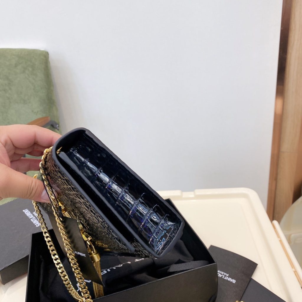Saint Laurent Kate Medium With Tassel In Shiny Crocodile Embossed Leather Black 22Cm 354119Aaay14083 - Image 5