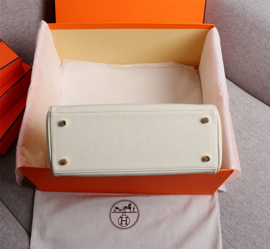 Hermes Kelly White Sellier Rouge Epsom Gold Hardware 25Cm - Image 6