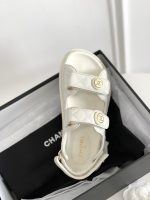 Chanel Cc Button Velcro White Sandals Grained Leather - Image 5