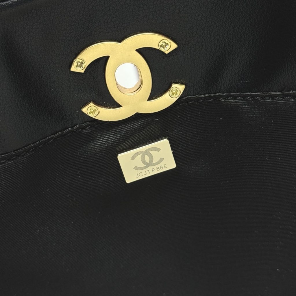 Chanel Shopping Bag Gold Tone Metal Black 33Cm AS5635 B20829 94305 - Image 9
