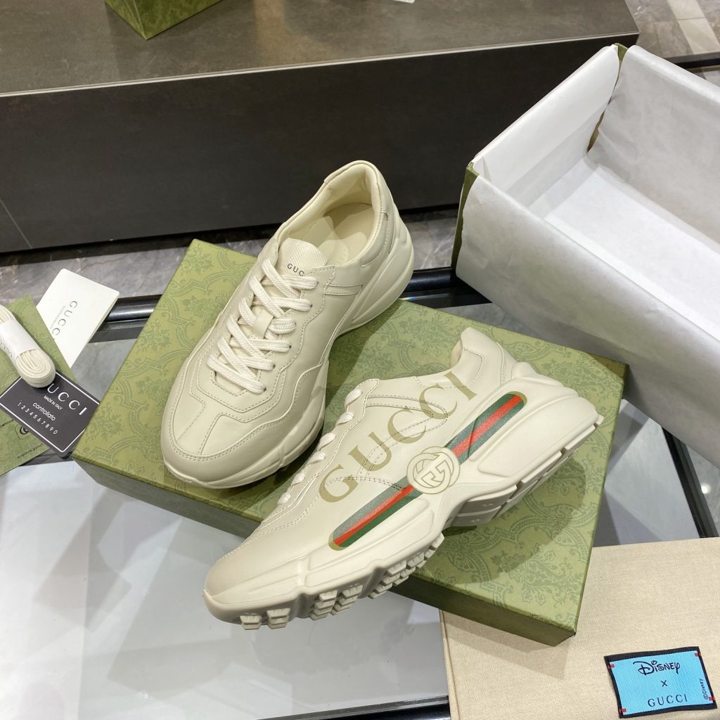 Gucci Women Rhyton Gucci Logo Leather Sneaker Beige 538892 Drw00 9522 - Image 9