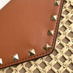 Valentino Garavani Rockstud Raffia Clutch Bag In Brown 28cm - Image 4