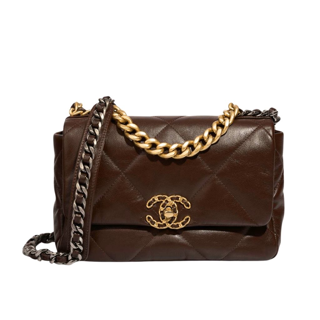 Chanel 19 Flap Bag Shiny Gold And Silver Tone Brown 20Cm - Image 2