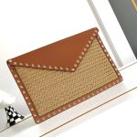 Valentino Garavani Rockstud Raffia Clutch Bag In Brown 28cm - Image 3