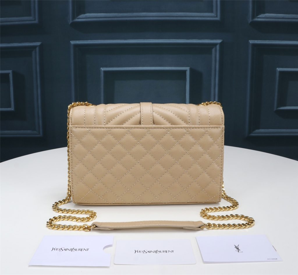 Saint Laurent Envelope Small In Quilted Grain De Poudre Embossed Leather Beige 21Cm 600195BOW912721 - Image 4