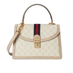 Gucci Ophidia Medium Top Handle Bag Gg Supreme Beige And White 25Cm 651055 Uulag 9682