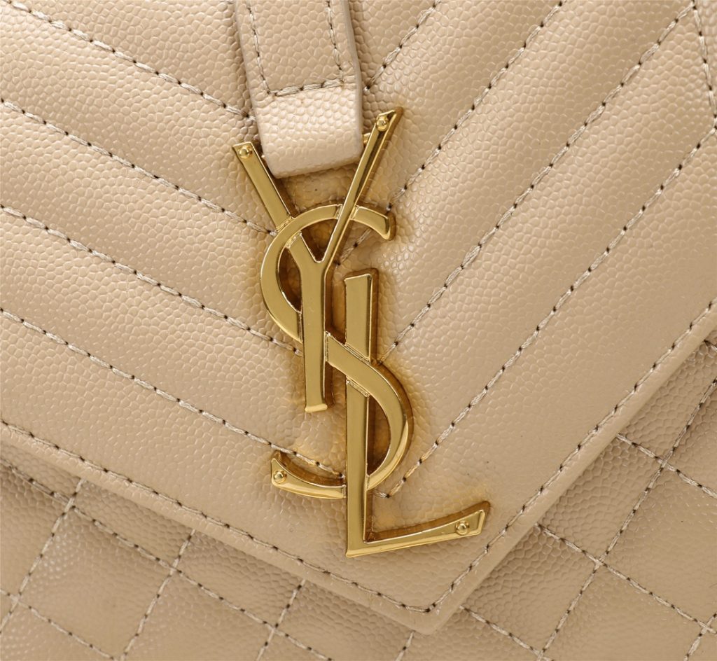 Saint Laurent Envelope Small In Quilted Grain De Poudre Embossed Leather Beige 21Cm 600195BOW912721 - Image 7