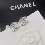 Chanel Cc Crystal Stud Earrings Metal Silver - Image 5