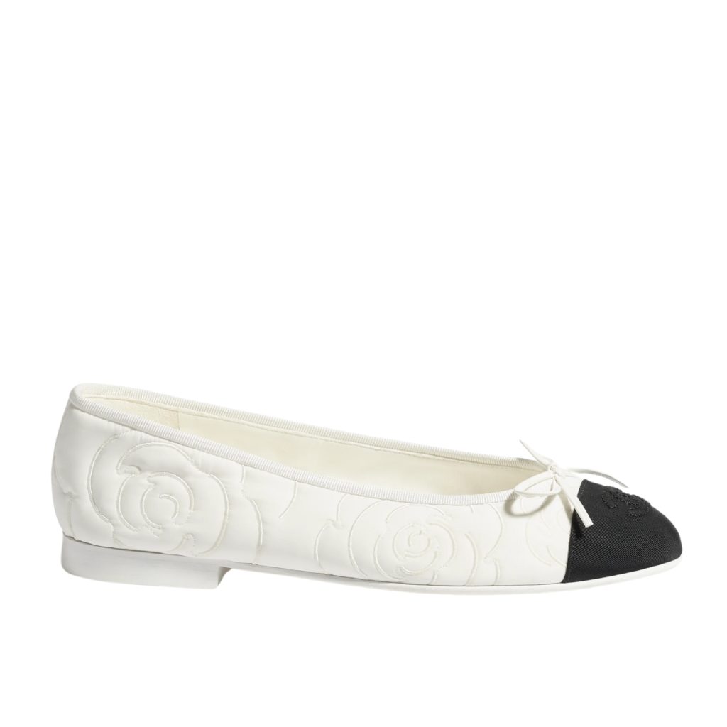 Chanel Ballet Flats Embroidered Fabric And Grosgrain White Black G02819 B21026 U1898 - Image 2