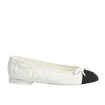 Chanel Ballet Flats Embroidered Fabric And Grosgrain White Black G02819 B21026 U1898