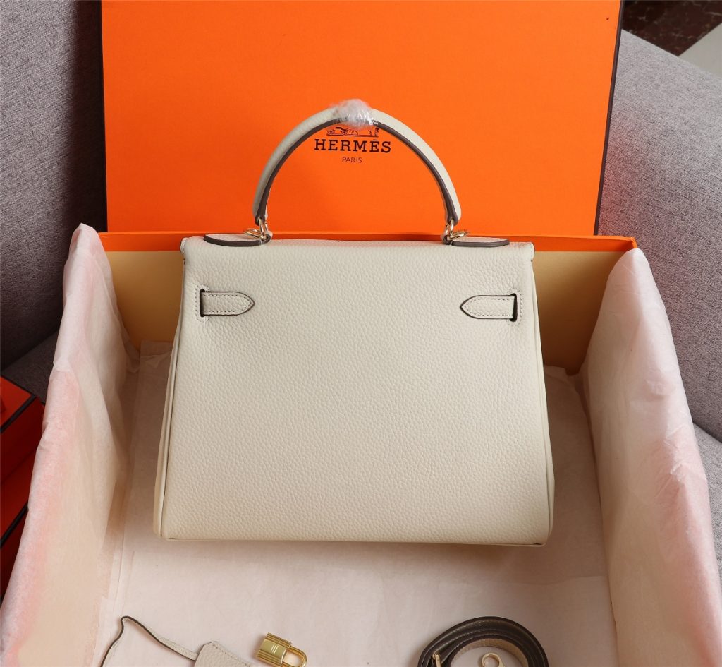 Hermes Kelly White Sellier Rouge Epsom Gold Hardware 25Cm - Image 5