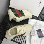GUCCI REPLICATED RHYTON GREEN AND RED WEB PRINT WHITE LEATHER SNEAKERS - Image 3