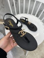 Chanel Gold CC Logo Thong Sandals Black - Image 7