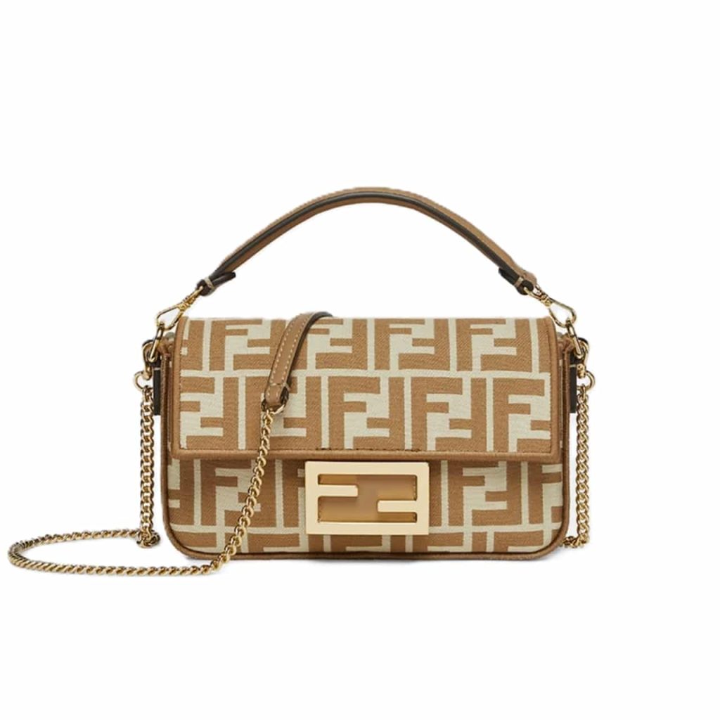 Fendi Baguette Mini Ff Jacquard Fabric Bag Beige 21cm - Image 2
