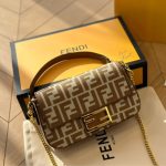 Fendi Baguette Mini Ff Jacquard Fabric Bag Beige 21cm - Image 3