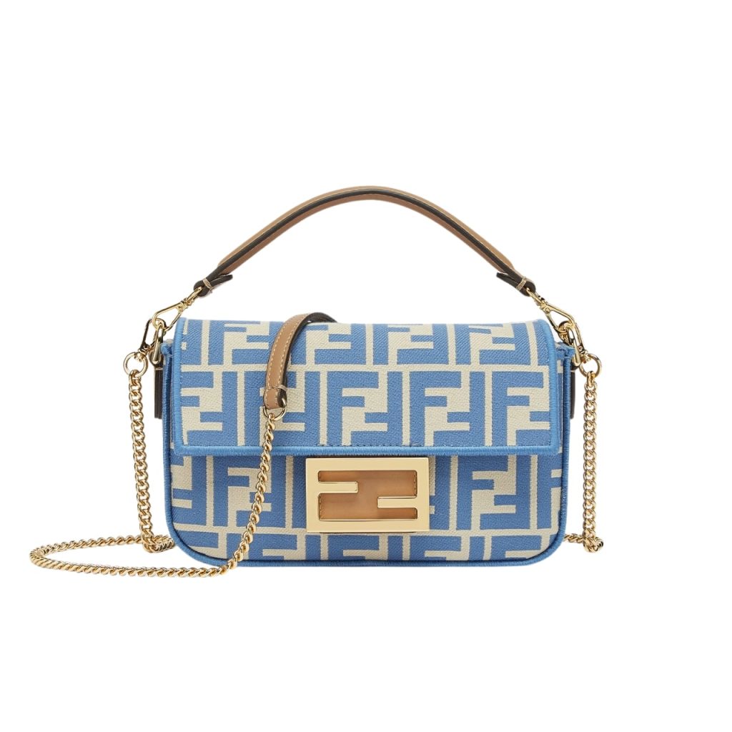 Fendi Baguette Mini Ff Jacquard Fabric Bag Blue 21cm - Image 2