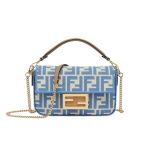 Fendi Baguette Mini Ff Jacquard Fabric Bag Blue 21cm
