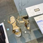 Gucci Metallic Laminate Mid Heel Sandal Gold 453379 Dkt00 7100 - Image 6