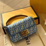 Fendi Baguette Mini Ff Jacquard Fabric Bag Blue 21cm - Image 3