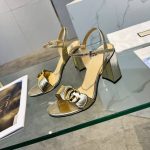 Gucci Metallic Laminate Mid Heel Sandal Gold 453379 Dkt00 7100 - Image 3