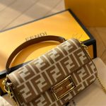 Fendi Baguette Mini Ff Jacquard Fabric Bag Beige 21cm - Image 4