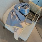 Hermes Cashmere Wool Scarf Wrap Shawl In Blue And Pink 180cm - Image 3