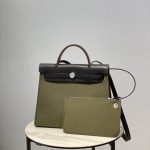 HERMES HERBAG ZIP 31 BAG PALLADIUM HARDWARE KHAKI 31CM - Image 8