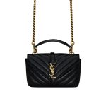 Saint Laurent College Mini Chain Bag In Shiny Crackled Leather Black 20Cm 779430Dzh071000