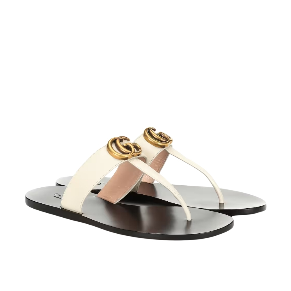 9-15.jpg Gucci Thong Sandals With Double G White Leather 497444 A3N00 9022 - Image 1