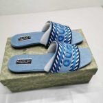 Gucci Women'S Slide Sandal With Gucci Script Light Blue Denim 771589 Fack3 4609 - Image 3