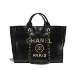 Chanel Deauville Large Shopping Bag Leather Black 38Cm