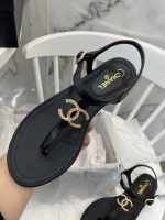 Chanel Gold CC Logo Thong Sandals Black - Image 8