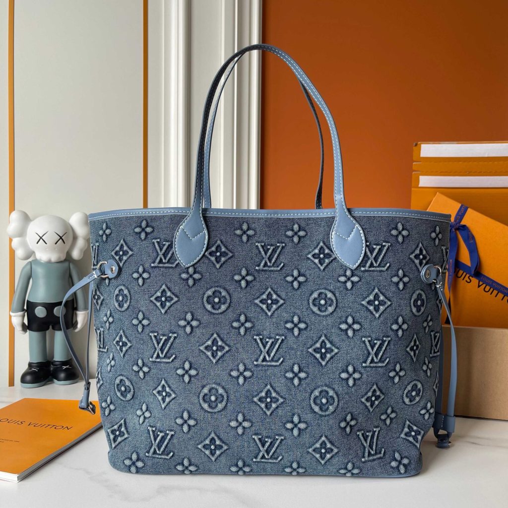 Louis Vuitton Neverfull MM Bag Monogram Denim Blue 32Cm - Image 10