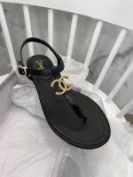 Chanel Gold CC Logo Thong Sandals Black - Image 6