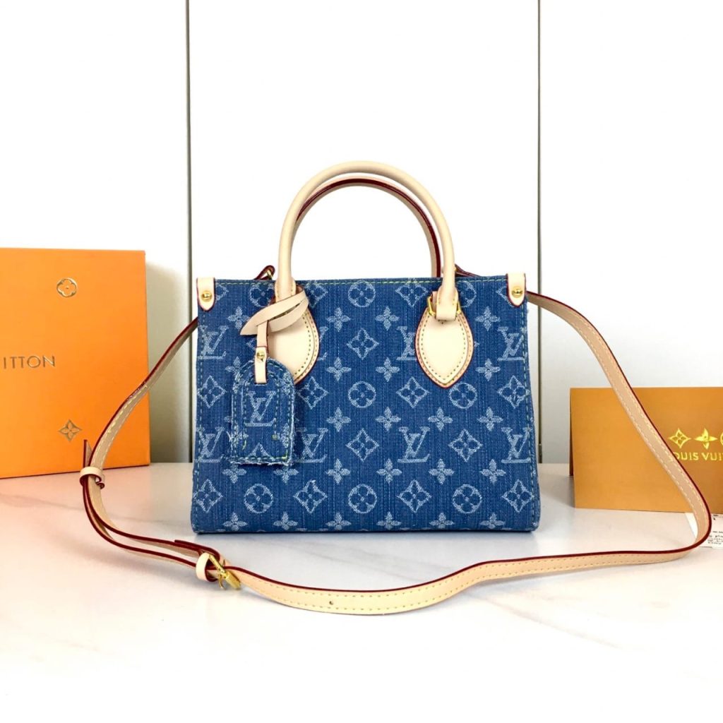 Louis Vuitton Onthego Lv Monogram Denim Tote Bag Light Blue 25Cm - Image 3