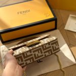 Fendi Baguette Mini Ff Jacquard Fabric Bag Beige 21cm - Image 9