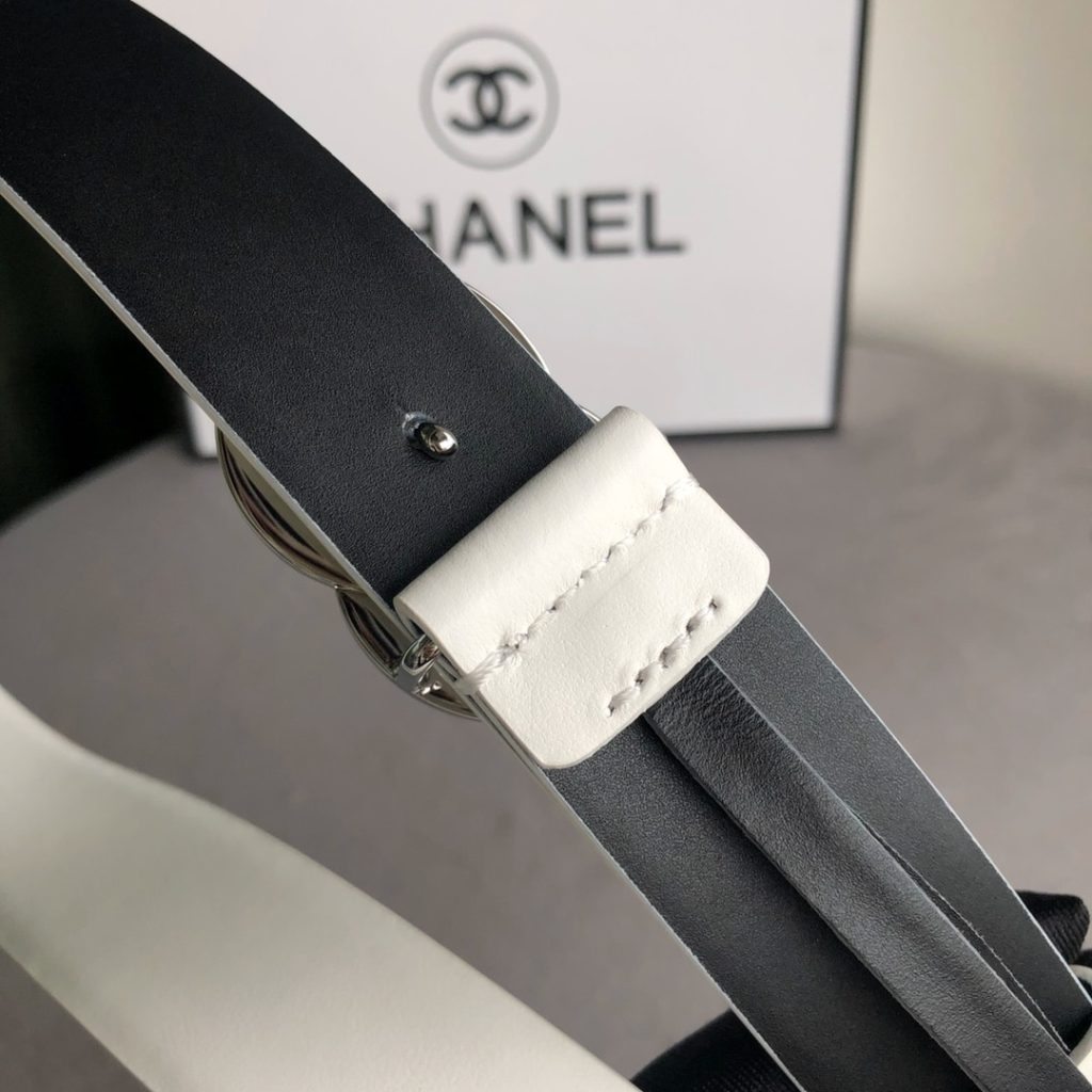Chanel Leather Belt With Cc Pearl And Silver Tone Metal White 3Cm - Image 6