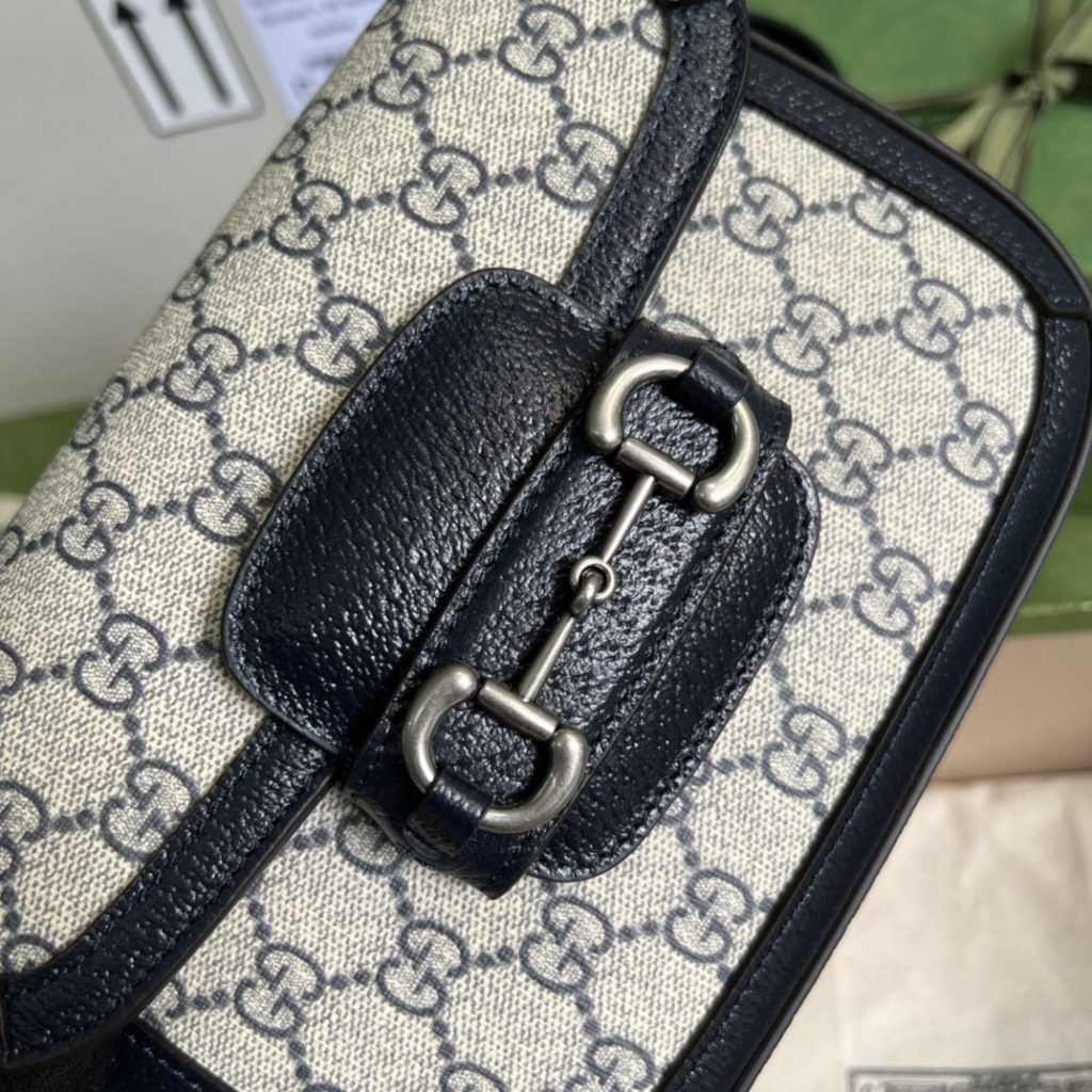 Gucci Horsebit 1955 Small Shoulder Bag GG Supreme Canvas Navy Blue 20cm 658574 96IWN 4076 - Image 4