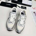 Chanel 23C Silver Metallic Cc Logo Lace Up Flat Runner Trainer Sneaker White G39792 Y56368 K5451 - Image 3